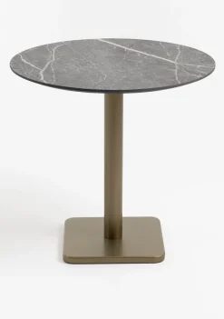 Brest bistrotafel marble light grey D80cm - Goud