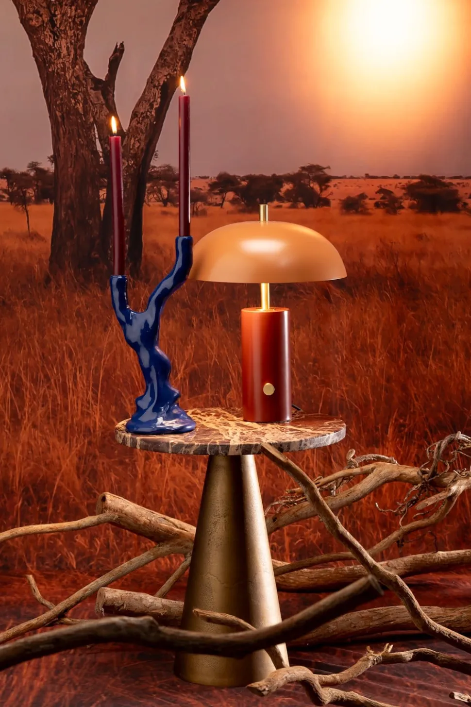 Rebecca kandelaar H36cm - Blauw