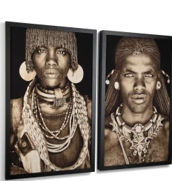 Samburu Warrior schilderij 75x125cm - Multikleur